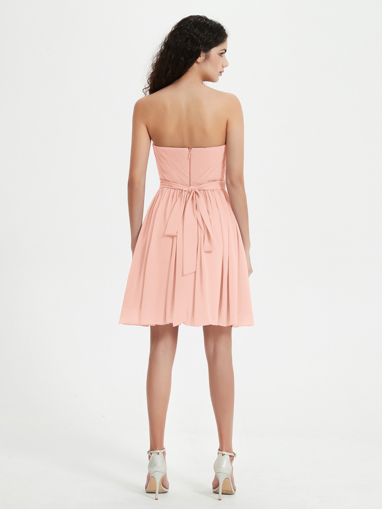 Strapless Chiffon Short Dresses with Bow Coral